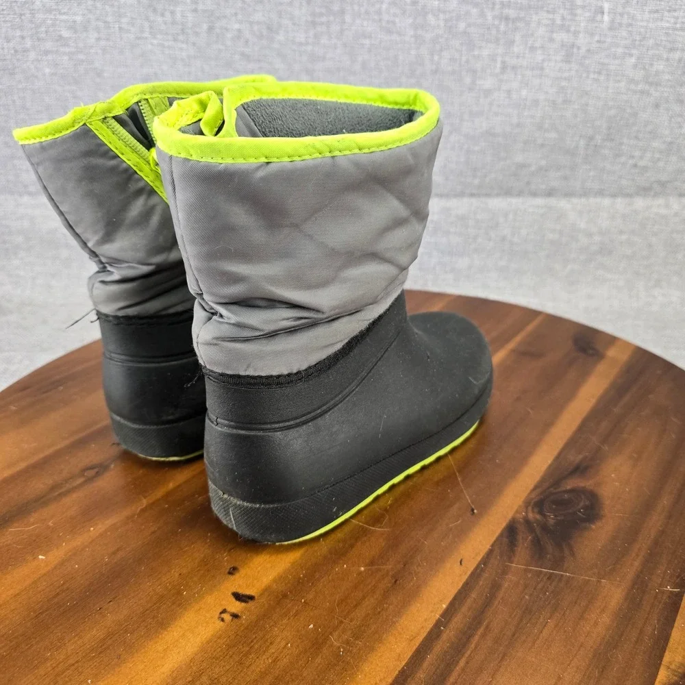 Wonder Nation Kids Black Gray Neon Yellow Winter Snow Boots Size 1 Zipper